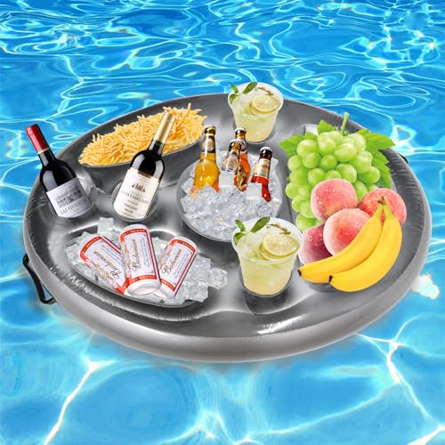 Forbabe Poolbar, 2 in1 Getränke und Snackhalter 8 Löcher Große Kapazität Aufblasbar Getränkehalter Pool Schwimmende Coasters Tablett für Sommer Pool Partys Wasserpark Strand Mottoparty - Grau