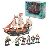 THE TWIDDLERS Piratenschiff (7cm Höhe, 27cm Länge) Spielzeug mit 6 Piratenfiguren (5cm Höhe) für Kinder - Weihnachts- und Geburtstagsgeschenk für Jungen & Mädchen