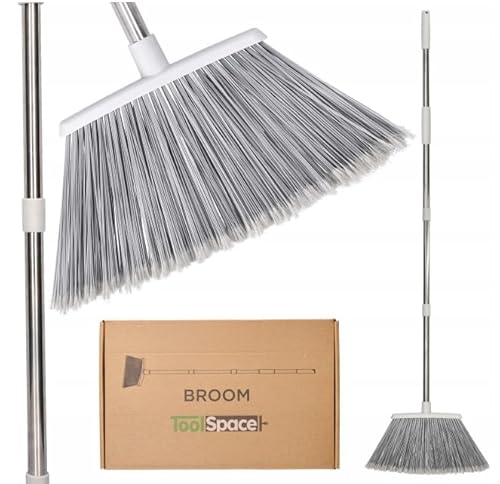 ToolSpace Besen mit Stiel Straßenbesen 38 cm Außen/Innen Handbesen mit 133cm Langem Stahl Stiel Teleskopstiel Draußen Gartenbesen Dicke Dichte Borsten Kehrbesen für Haushalt Terrasse Garage Lobby Hof