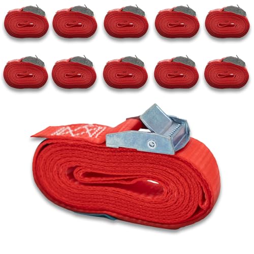 10er Set Spanngurt mit Gurtklemme,einteilig, DoZurr 250, belastbar bis 250 kg, 25 mm breit x 2,5 m lang, rot, für Dachträger und Umreifungen