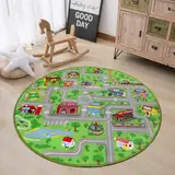 Capslpad Kinder Spielmatte ø120cm Rutschfeste Kinderteppich Spielmatte für Spielzeugautos Waschbar Stadt Straßen Kinder Spielteppich Interaktives Auto Teppich für Kinder Spielzimmer Schlafzimmer Dekor