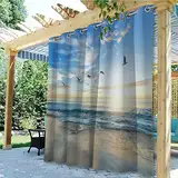 Linfye Outdoor Vorhang Wetterfest 2 Stück B132 x H213cm Atemberaubender Meerblick 3D Gedruckt Outdoor Vorhänge Wasserdicht mit Ösen, Outdoor Gardinen Sichtschutz für Balkon Terrasse Veranda Pergola