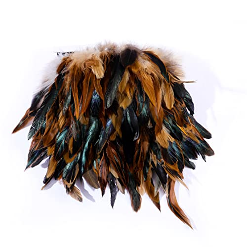 Raibertin Coque Rooster Hackle Feder Fransenbesatz für Kostüm Handwerk Kleid Dekoration Schlappen Federbesatz Band DIY Umhang Schal Rock Halloween Karneval Kleidung Nähen Dekor (natürliche Farbe)