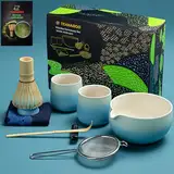 TEANAGOO Matcha Whisk Set Matcha Bowl mit Spout Bambus Matcha Whisk Scoop Matcha Whisk Holding Tee Making Kit. 1 Japanische Tee -Set (7pcs) +2 Tassen (7,2 Unzen), S31, Farbverlauf Blau