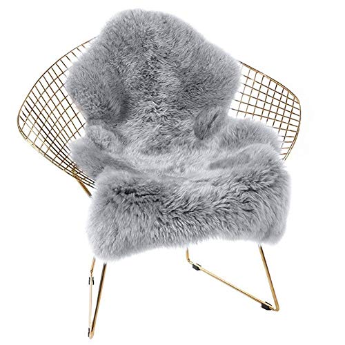 Pauwer Faux Lammfell Schaffell Teppich Kunstfell Lammfellimitat Teppich Longhair Fell Optik Nachahmung Wolle Bettvorleger Sofa Matte (Grau, 60 x 120 cm)