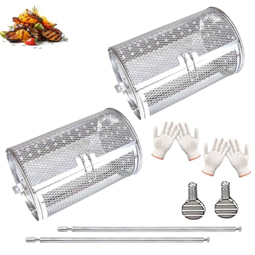 Rotierender Grill Tower Edelstahl Mit Aufziehfunktion,Grillzubehör Röstertrommelofen Für Außengrill,Grillkorb Gemüse Für Heißluftfritteuse,Hähnchen Flügelkorb Grillzubehör Für Gasgrill(2*9.05in*4.72in