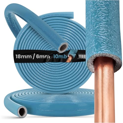 PE-Rohrisolierung Isolierschlauch 10 m Rolle x Ø 18 mm / 6 mm Isolierstärke Blau | Schutzschlauch Heizungsrohr Isolierung mit Schutzhaut | Rohr Dämmung Schlauch Rohrdämmung Warmwasserleitung Heizung