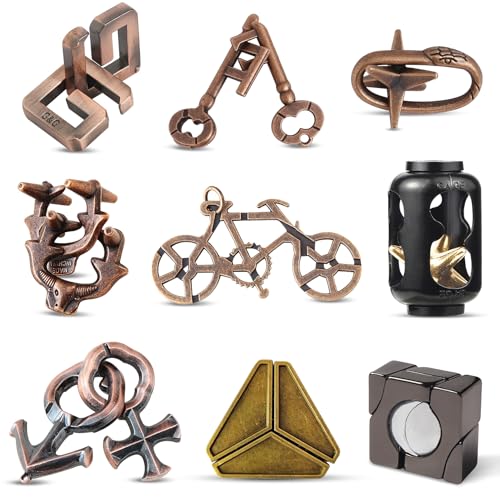 Forbabe 9 Stück Knobelspiele Metall, 3D Magic Unlock Metal Puzzle Metall Brainteaser Geduldsspiele Metallpuzzle Logisches Denken Testspiel Metall Knobelspiele Geschenk Set für Erwachsene Jugendliche