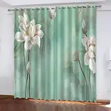 Verdunkelungsvorhänge Mit 3D-Druck, Einfache Pflanzen Und Blumen 220 X 215 Cm X 2 Blickdicht, Vorhänge, Verdunkelungsvorhänge Für Das Schlafzimmer Mit Ösen, Für Wohnzimmer, Büro, Energiespar -3R1J+O6U