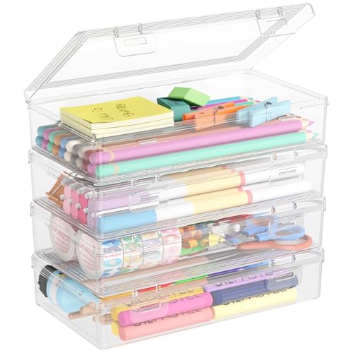 Lifewit Kunststoff Stiftebox Organizer Kinder, Große Harte Federmappe mit Snap-Dicht Deckel Stapelbar Bürobedarf Craft Aufbewahrungsbox für Art Supply Schreibwaren Kosmetika Werkzeugteile, 4 Pack