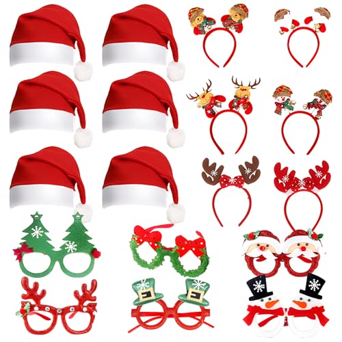 Harsever Weihnachtsbrille, Kreative Lustige Partybrille Weihnachtsfeiergläser für Weihnachtsfeier Deko, Foto Requisiten, Partybedarf Deko (Red-B)