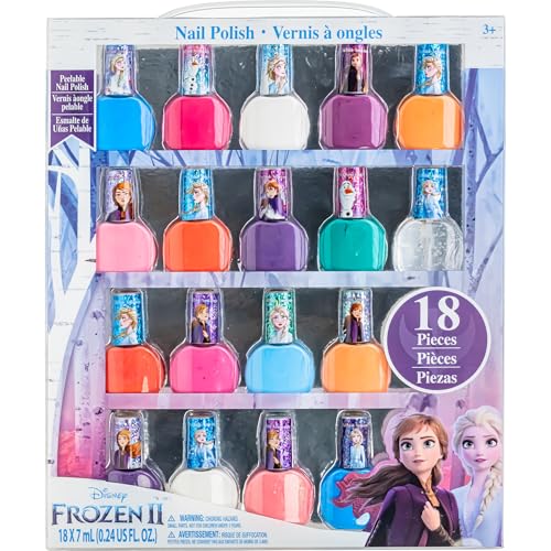 Disney Frozen - Townley Girl Ungiftiger, abziehbarer, schnell trocknender Nagellack auf Wasserbasis | Geschenkset-Set für Kindermädchen, glitzernde und undurchsichtige Farben | 3+ (18 Stk.)