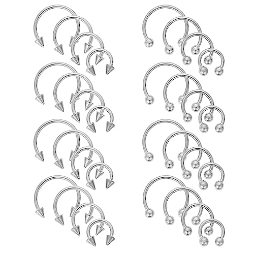Yolev 32 Stück Hufeisenringe Chirurgenstahl 16G Verschiedene Größen Nasenscheidewand Hufeisen Creolen Augenbrauen Ohrringe Creolen Lippe Hufeisen Nasenring Septum Piercing Damen Herren