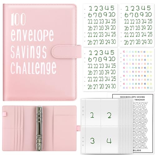 Sparbuch für Geld 5000 Euro, 100 Umschläge Spar Challenge Buch, Budget Binder A5, Sparchallenge Budgetplaner für Paare, Schule, Zuhause,Einfach Und Spielerisch Geld Sparen