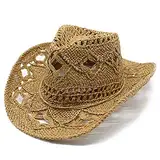 pvucpot Cowboyhut Strohhat Damen Herren Western Cowboy Hut Cowgirl Hüte Panamahut Westernhut Luftiger Sommerhut Sonnenhut Strandhut Texas Hut Leicht Sommerhut Leichter