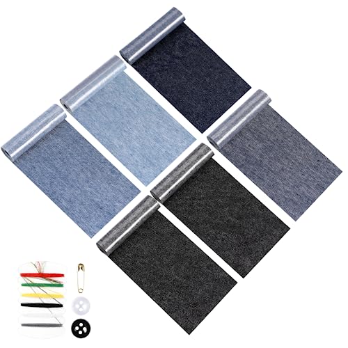 Jeans Flicken zum Aufbügeln, 6 Rollen Bügelflicken Jeans, Innen Patches, Jeans Kleidung Lochreparatur und Dekoration, Patches zum Aufbügeln für Kinder Erwachsene, 5 Farben (8 x 51cm)