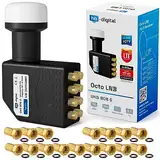 HB-DIGITAL OCTO LNB LNC 8 Teilnehmer Direkt Full HD TV 3D 4K + Kontakte vergoldet + Wetterschutz (ausziehbar) Set mit 16 F-Stecker vergoldet GRATIS dazu