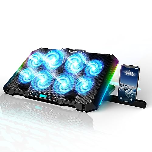 KLIM V8 Gaming Laptop Cooling Pad mit 8 Lüftern + Neu 2024 + Gaming Laptop Kühler + Stabiler RGB Laptop Ständer mit Lüfter + Kompatibel bis zu 17" + 2 USB Ports + Handyhalterung