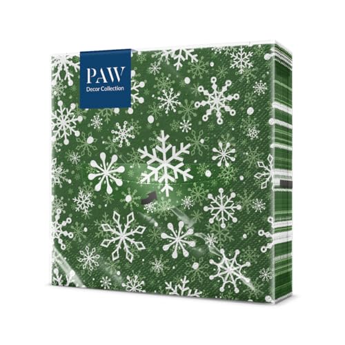 PAW - Servietten 3-lagig (33 x 33 cm) I 20 Stück I Papierservietten Bunt Perfekt für den Weihnachtstisch I Servietten - Weihnachten, Winter, Schnee I Christmas Snowflakes green