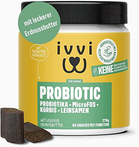 ivvi PROBIOTIC Hunde Probiotika als Leckerli - Hund Darmflora aufbauen, verbesserte Verdauung & Immunsystem - 60 leckere Snacks (270g) mit Erdnussbutter