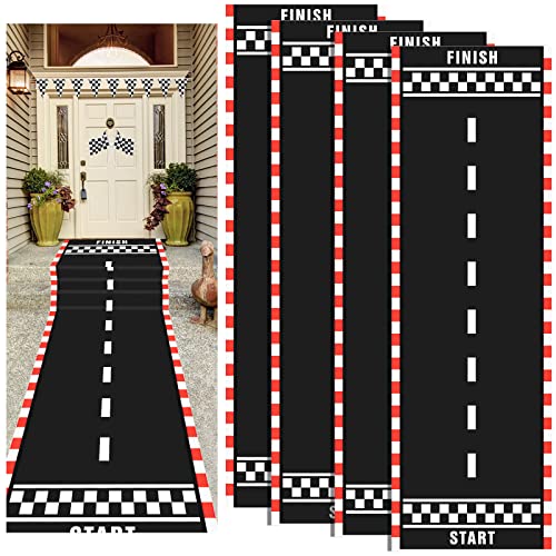 Chalyna 4 Stück Rennstrecke Boden Rennen Auto Party Deko Matte Rennwagen Geburtstag Party Zubehör 10 x 2 Ft Rennbahn Boden Matte Straße Tisch Läufer für Sport Rennen Auto Thema Party Dekoration
