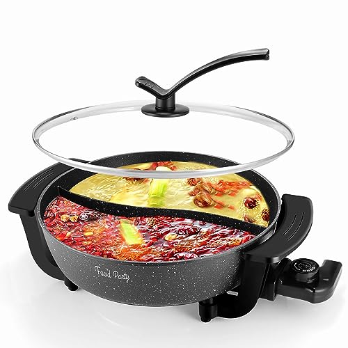 Food Party Hot Pot Elektrisch Hotpot Topf 6L Elektrischer Kochtopf 220V 1200W Doppelseitig Elektrische Wok mit Deckel Chinesischer Hot Pot Fondue