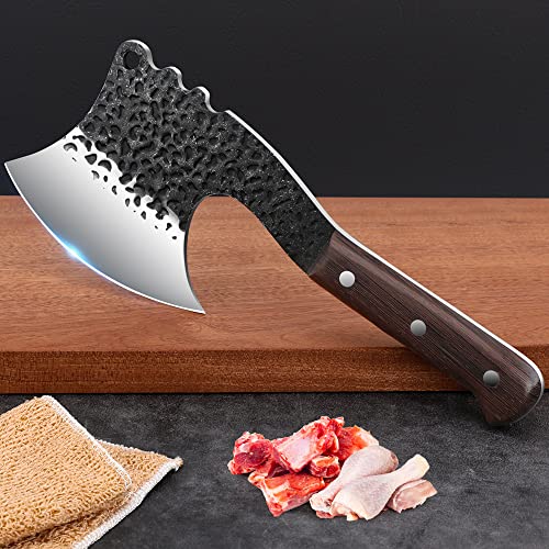 JDMDKB Hackmesser Profi Handgeschmiedetes Metzgermesser Küchenmesser, Scharfe Kochmesser Fleischerbeil für Outdoor BBQ Camping, Perfektes Vatertagsgeschenk