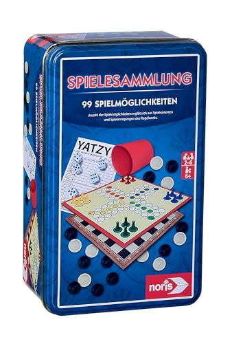 Noris 606112580 – Spielesammlung in der Metalldose - mit 99 verschiedenen Spielmöglichkeiten - für unterwegs geeignet, ab 6 Jahren