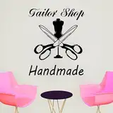 Tailor Shop Logo-Wandaufkleber für Kleidung, Atelier, Nähstudio, Innendekoration, Türfenster, handgefertigt, Schriftzug, 42 x 50 cm