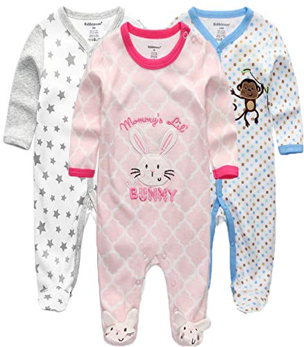 Kiddiezoom Baby-Jungen Mädchen Schlafstrampler, 3er Pack