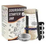 WINUSD 700ML Sauerteig Starter Jar Kit für Sauerteig Brotbacken Zubehör mit Datum markiert Fütterung Band, Kreidetafel Etikett, Mark Stift, Thermometer, Schaber, Stoffabdeckung, Aluminium-Deckel