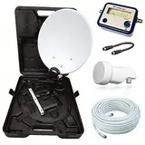 netshop 25 HD Camping Sat Anlage im Koffer 35cm Schüssel mit Opticum Single LNB 0,1dB und 10m Anschlusskabel sowie einem SAT Finder. Einsatz mobil für SD und HD Empfang per Satellit.