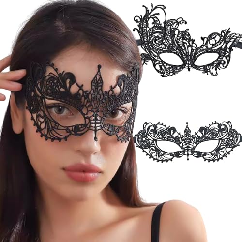 2 Stück Masken Kostüm,Venezianische Maske Damen,Mask Maskenball Sexy,Spitze Augenmaske,Maskerade aus für Gesicht,Masquerade Schmuckse set,eye Frauen Frauenmaske Geister,Halloween-Spitzenmaske