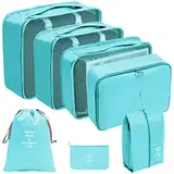 GADXE Aufbewahrungstasche Mit Griffen Packing Cubes for Travel 7-teiliges Reisewürfel-Set Faltbarer Koffer-Organizer Leichte Gepäckaufbewahrungstasche Wäschegeschäft (C, A)