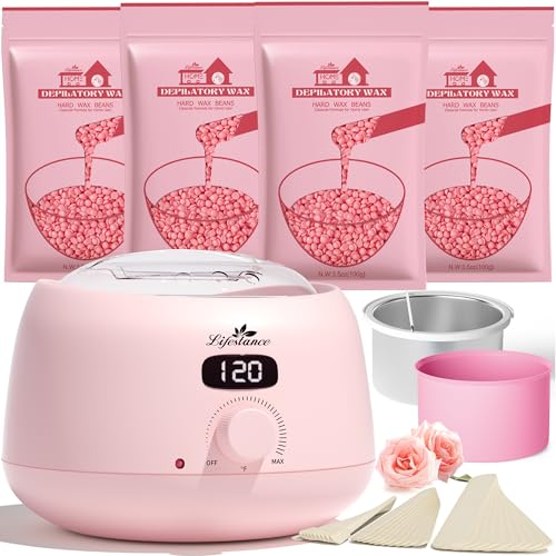 Lifestance Waxing Set Professionell für Frauenm, Wachswärmer Wachs Haarentfernung mit 400g Waxing Perlen,1 Silikonschale und 30 Wachsstäbchen,1 Wax Maschine für Waxing zu Hause