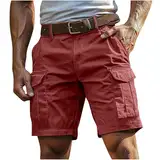 Cargoshorts Herren Kurze Hosen mit Reißverschluss und Knopf Mehrere Taschen Männer Einfarbig Sommer Shorts Klassische geschnittene Sportshorts Outdoorhose