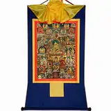 Gandhanra Thangka Tibet Hängend,Guru-Saint Padmasambhava und 5 Jambhalas,Götter des Reichtums,Thangka Malerei,Tibetische Wandbild,Tibetischer Wandbehang,Zen Buddhismus Wandteppich Meditation