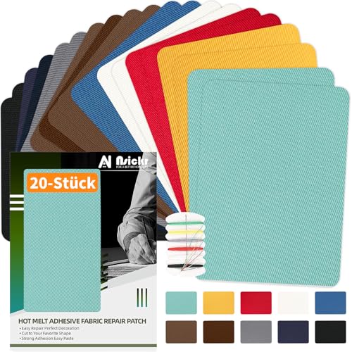 Nsickr-Set mit 20 Stück, zehn Farben,Kleider-Flicken zum Aufbügeln für Innen und Außen Stärkster Kleber 100% Baumwolle Verschiedene Reparatur-Dekorationsset Größe 3" x 4-1/4"