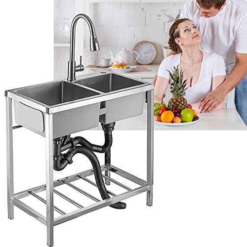 Spültisch Edelstahl Mit 2 Becken Küchenspüle Doppelbecken Spültisch Gastrospüle Spülbecken Edelstahlspüle Gastro Gastronomie Spüle Arbeitstisch Waschbecken Für Küche Werkstatt Bauernhaus Verpflegung (
