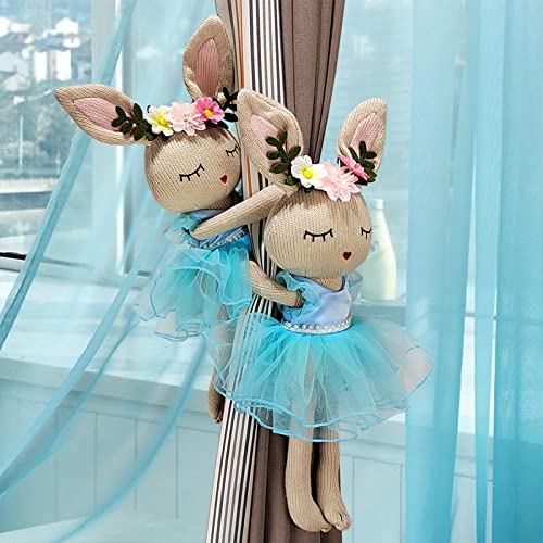 Raffhalter mit Cartoon-Vorhangschnalle, Tierriemen, Vorhanghaken, Vorhang-Clip, Raffhalter für Kinderzimmer, Fensterdekorationen (blaues Kaninchen), Größe M, 2 Stück