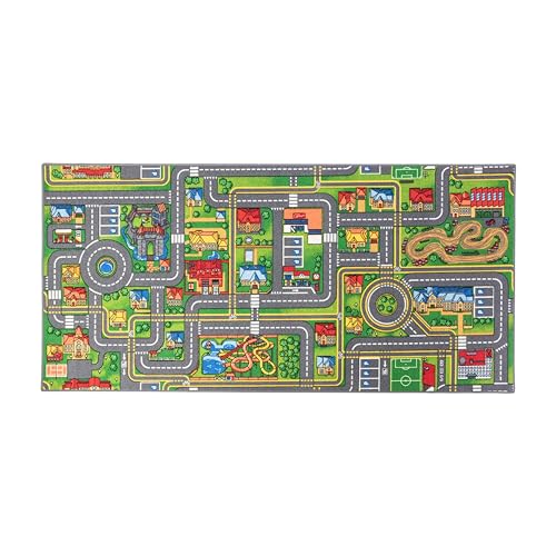 Carpet Studio Teppich Kinderzimmer 95x200cm, Kinderteppich, Spielteppich Straße Jungen & Mädchen, Teppiche für Babyzimmer, Schlafzimmer & Spielzimmer, Antirutsch, 30°C waschbar - Playcity