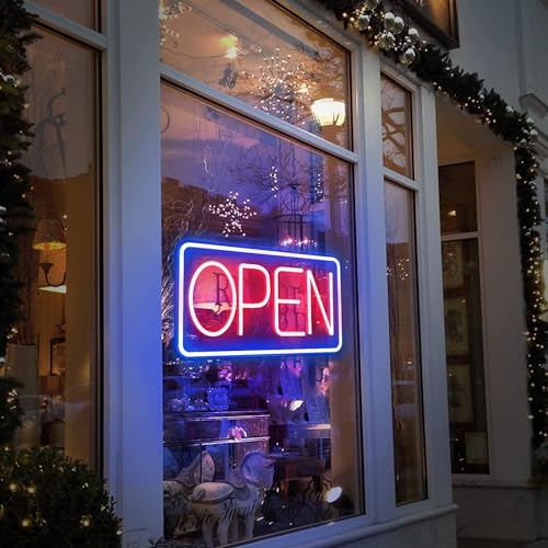 SOLIDEE LED OPEN Neon Schild Angetrieben durch USB Neon sign mit dimmbaren Schaltern Leuchtreklame für dekorative Party Bar Pub Hotel Shop Café Restaurant Spielzimmer Zeichen(Blau Rot)
