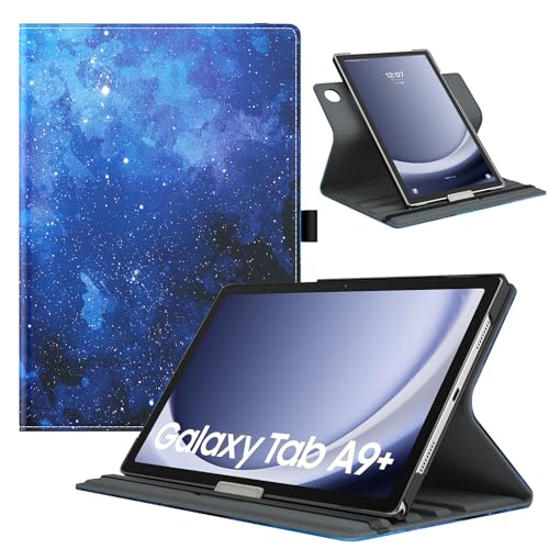 TiMOVO Drehbar Hülle Kompatibel mit Samsung Galaxy Tab A9+/A9 Plus 11 Zoll 2023 SM-X210/X216/X218, 90 Grad Drehbar Ständer Hülle, Auto Schlaf/Aufwach Schutzhülle für Galaxy Tab A9+ Tablet, BlauSterne