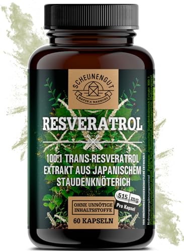 Resveratrol -1000mg je Tagesdosis- WICHTIG: 100:1 Extrakt (=100000mg jap. Staudenknöterich Wurzel) +Piperin I 98% Trans-Resveratrol Hochdosiert I Laborgeprüft -DE- SCHEUNENGUT®