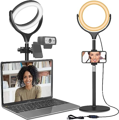 Ringlicht Laptop Videokonferenz Licht, LED Ringleuchte mit Stativ und Handyhalter für Handy & Webcam, 8" Lichtring Selfie Ring Light für Live, Vlog, YouTube, TikTok, Make-up, Fotografi Schwarz