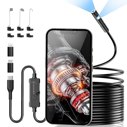 Endoskopkamera mit Licht, 1920P HD-Rohrkamera mit Doppellinse, IP67 Wasserdichtes Endoskop mit 8+1 LEDs, 5M Halbstarres Kabel, Inspektionskamera für Android iOS Handy, Kanalkamera für Abwasserrohre