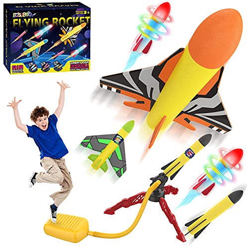 6X Rakete Outdoor Spielzeug ab 3 4 5 6 7 Jahre Junge Mädchen, Geschenk für Kinder Druckluftrakete Garten Spielzeug Spiele Kinderspielzeug Schaumstoff (+10 Weltraum Aufkleber für Kinder)