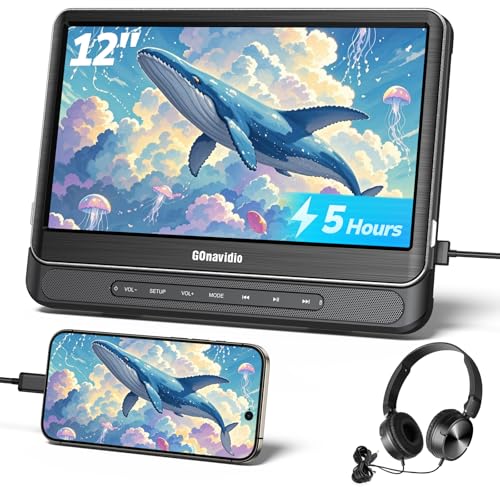 12'' Auto DVD Player für Kinder mit HDMI-Eingang, Tragbarer DVD-Player unterstützt USB/TF-Karte, AV-EIN- und -Ausgang, regionenfrei, letzter Speicher