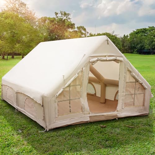Aufblasbares Campingzelt für 2-8 Personen - 4-Jahreszeiten-Zelt aus wasserdichtem Oxford-Gewebe mit Luftpumpe, schnell aufbaubarer Unterschlupf (Ohne Kaminöffnung, 4-8 Pers/400cm x 300cm x 200cm)