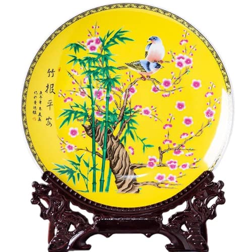 QXSJEDYCH Dekorative hängende Keramikteller, 10,2 Zoll chinesische Ornamente Jingdezhen Wohnzimmerschrank Keramikdekorationsteller Blumenteller